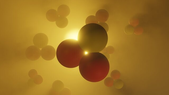 Helium-3 . Mining heliim-3 . 3 Spheres . 3 atoms . 3 balls . 3He energy . Space exploration and moon mining new energy resources. Safe clean fusion energy. 3d render illustration
