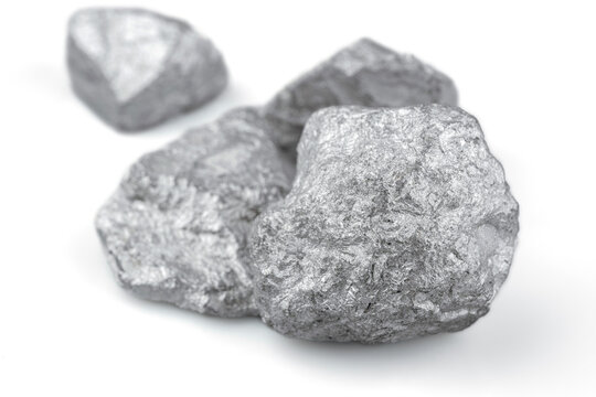 Pure platinum or silver or rare mineral from the mine isolated on white background with clipping path