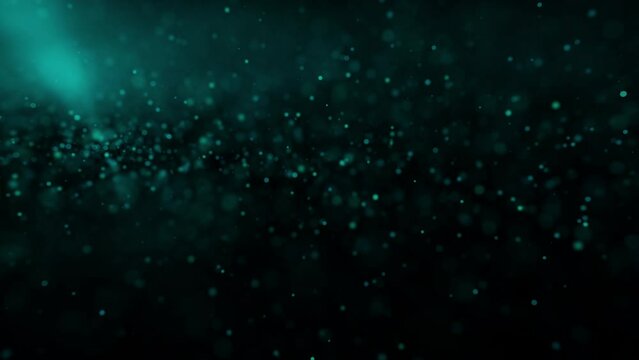 Abstract technology background green blue blurred digital particles motion fall on black. Futuristic point wave. Big data. 4K 3D rendering. Abstract digital wave animation for technology business pres