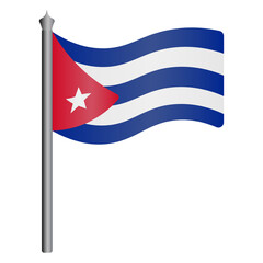 Fototapeta premium Flag of Cuba. Vector illustration. The fabric canvas is decorated with stripes, a triangle and a star. The national symbol of the state develops in the wind. Flat style. Isolated background. Political