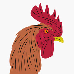 Brown rooster head vector looks strong with sharp eye highlights, suitable for logos, restaurants selling fried chicken and others