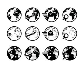 Obraz premium world globe icon collection for web commerce technology with outline black and white vector art
