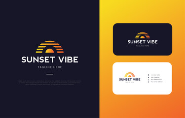 Branding Logo Concept of company with sunset sunrise object need lwith name card with orange and black color combinations