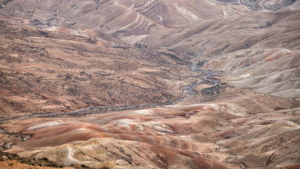 Beautiful desert mountains landscape. The mountains of Edom between Petra and Wadi Dana, Jordan.