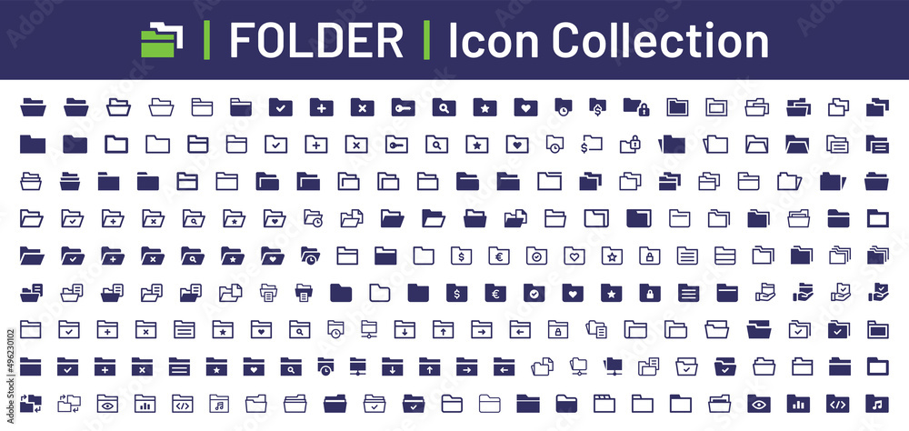Poster folder icon collection. directory icon set. data storage symbol isolated on white background.