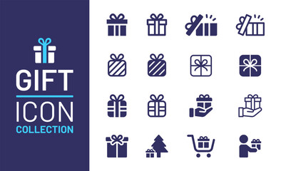 Gift icon collection in graphic design. Set of gift box, special gift, present icon.