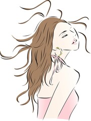 風を感じる女性　リラックスする女性