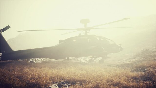 military helicopter in mountains at war