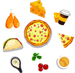 Pizza restaurant-mural-wallpaper | set of pizza icons