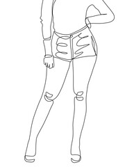 A woman's leg is drawn in one line art style. Body expression. Wall art.
