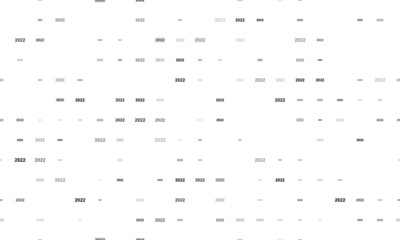 Seamless background pattern of evenly spaced black 2022 year symbols of different sizes and opacity. Vector illustration on white background