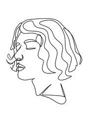 A portrait of a woman drawn in one line art style. Face expression. Printable art.
