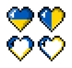 Fototapeta premium Pixel blue yellow ukraine love icon design template. Romance valentine art symbol. Peace sign hearth illustration.
