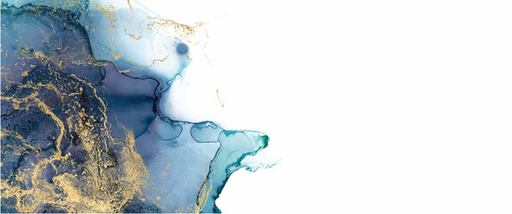 Alcohol ink texture. Abstract hand painted blue and gold background. © EvgeniiasArt