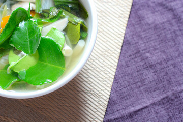 Mushroom soup, vegetarian food healthy It has a sweet and sour taste, not spicy. It is a rural food of Thai people.