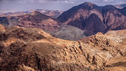 Awesome desert mountains landscape. Wadi Ghuweir, Jordan.