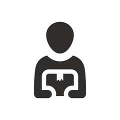 Parcel delivery man icon on white background