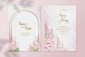Floral Wedding Invitation and Save the Date with Pink Foliage