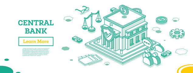 National Central Bank Building. Isometric Financial Concept. Vector Illustration. - obrazy, fototapety, plakaty