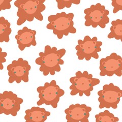 Seamless pattern with lions, orange lions , with animals , colourful nature.