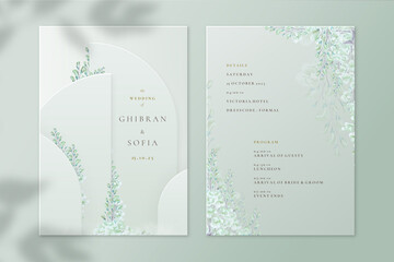 Geometric Wedding Invitation and Detail Card with Greenery