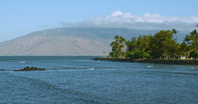 Windmills at McGregor Point with Ocean in Foreground, Kihei, Maui, Hawaii