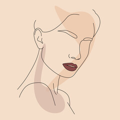 Vector portrait in a minimalist style. Portrait of a woman. Hand-drawn abstract. Used for social media stories, beauty logos, poster illustrations.