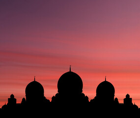 After sunset mosque. landscape with beautiful mosques and minarets. Place your text here. Ramadan...