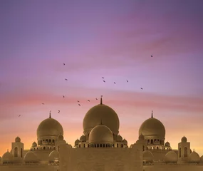 Wall murals Lavender After sunset mosque. landscape with beautiful mosques and minarets. Place your text here. Ramadan kareem. High quality photo