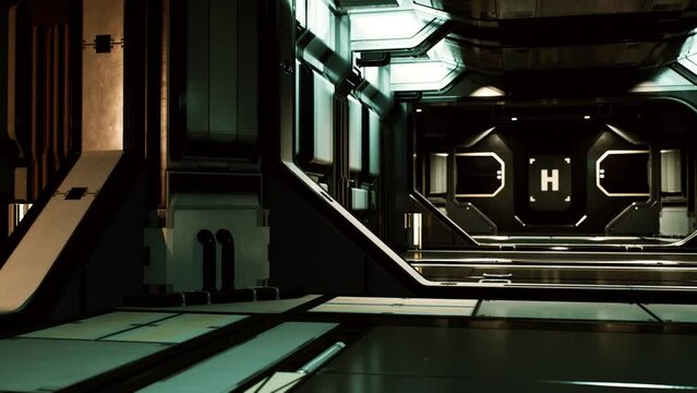 Futuristic interior of Spaceship corridor with light
