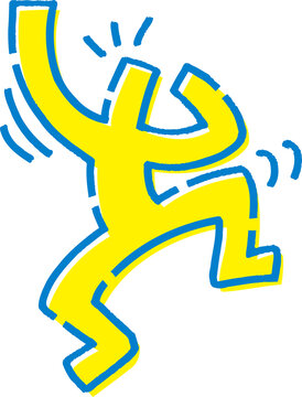 yellow figure dancing with blue outline clip art preview