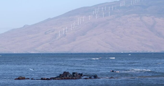 Windmills at McGregor Point with Ocean in Foreground, Kihei, Maui, Hawaii
