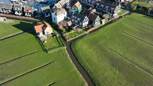 Typical dutch touristic attraction old historic picturesque fishing village on the penisula of Marken, The Netherlands. Europe near Amsterdam and Volendam in Waterland. Holland.