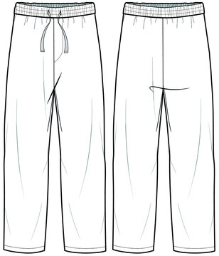 Mens Elasticated Waist Bottom, Pajama Pants with String Bow, Men's, women, Unisex Fashion Illustration, Vector, CAD, Technical Drawing, Flat drawing.	