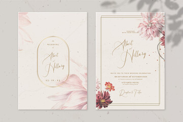 Vintage Wedding Invitation and Save the Date with red flower
