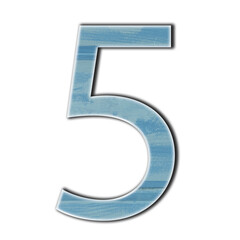 wooden number five isolate blue color textured 