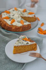 Traditional carrot cake with cream cheese frosting for Easter brunch