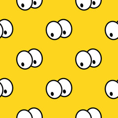 A pattern of eyes on a yellow background in the style of pop art for printing and design. Vector illustration.