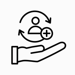 Full customer care service icon with add sign in line art style on white background