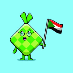 Cute cartoon Ketupat mascot character with flag of Sudan Country in modern design 
