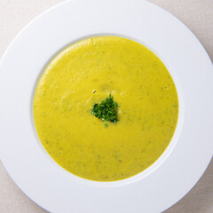 Recipe, soup, zucchini soup with Indian flavors, curcumin, curry, hight quality photo