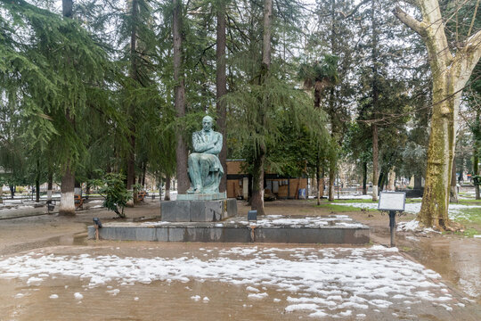 Kutaisi, Georgia - March 19, 2022: Statue of Zacharia Petres dze Paliashvili also known as Zachary Petrovich Paliashvili. Sculpture of Georgian composer.