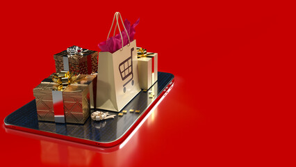 The shopping box  on tablet for online market concept 3d rendering