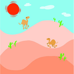 Two camels in a hot desert