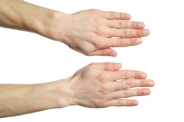 Hands of young man isolated on white background