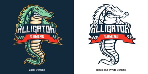 alligator esport logo mascot design - obrazy, fototapety, plakaty