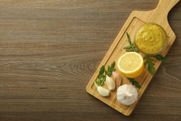 Concept of tasty food with sauce, space for text