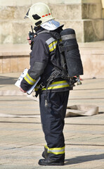 Firefighter at work in the city street