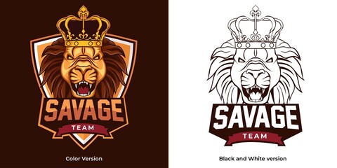 savage lion esport logo mascot design