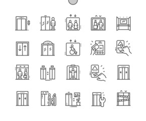 Elevator. Open and close doors. Service lift. Pixel Perfect Vector Thin Line Icons. Simple Minimal Pictogram © palau83